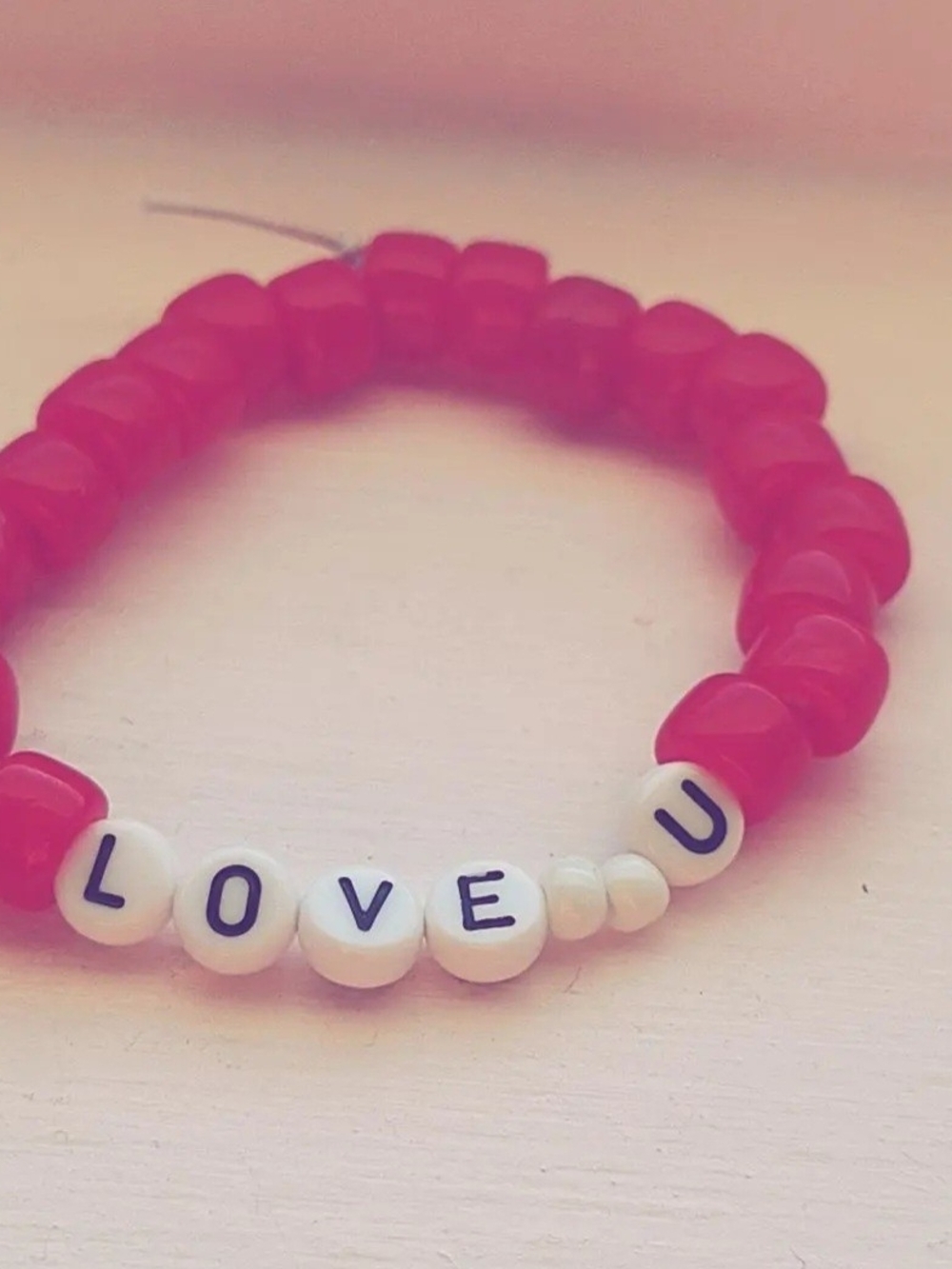 LOVE U Pink Beaded Stretch Bracelet